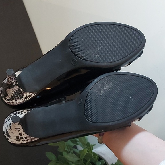 Faux Snake Print Open Toe Heels - Picture 4 of 5